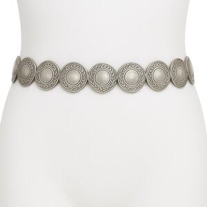 Vintage Stretch Metal Round Silver 1” Discs Belt Stretchy Fits Waist 27”-32”